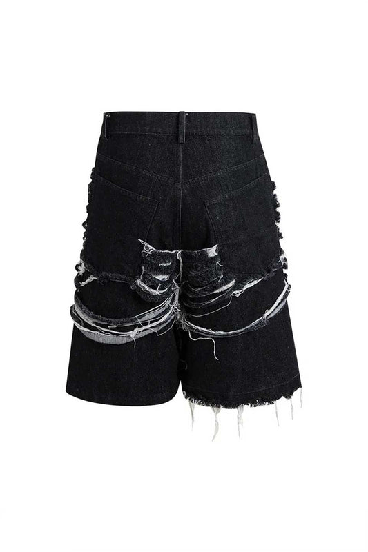 Heavily Distressed Denim Shorts