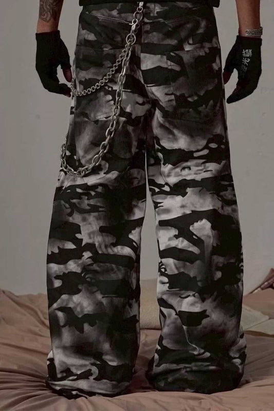 Deconstructed Pleated Camo Baggy Pants
