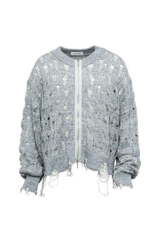 Openwork Zip Knit Cardigan