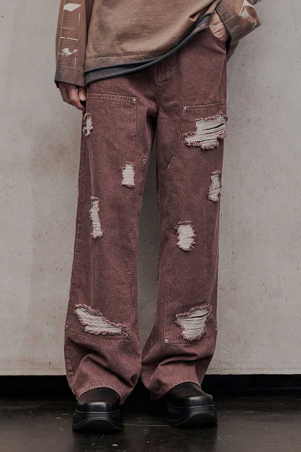 Double Knee Wide Denim Pants