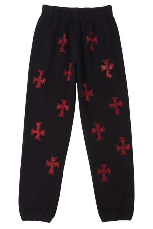 【予約商品】Black x Red Cross Rhinestone Jogger【10月下旬~11月上旬お届け】