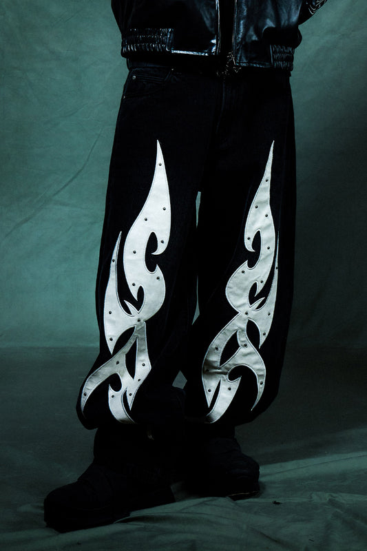 Studs Tribal Leather Patch Curve Denim