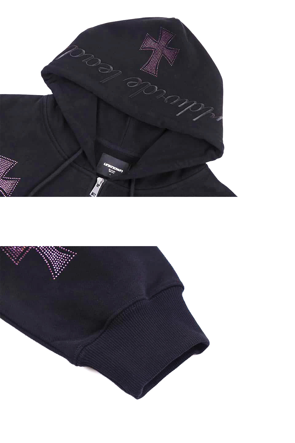 Black × purple Rhinestone Cross Zip Hoodie