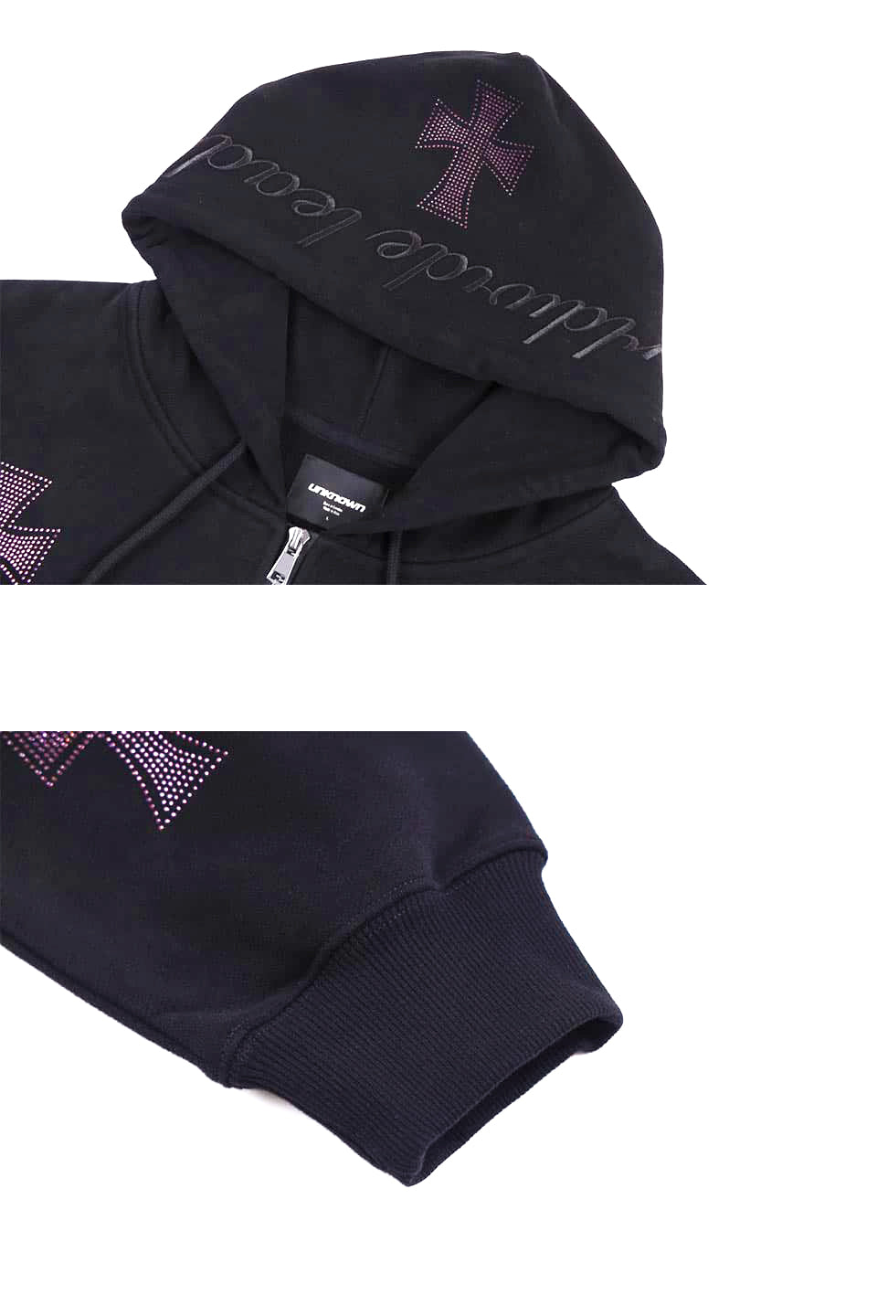 Blackxpurple Rhinestone Cross Zip Hoodie｜Unknown London｜フーディー