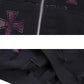 Black x Purple Rhinestone Cross Zip Hoodie