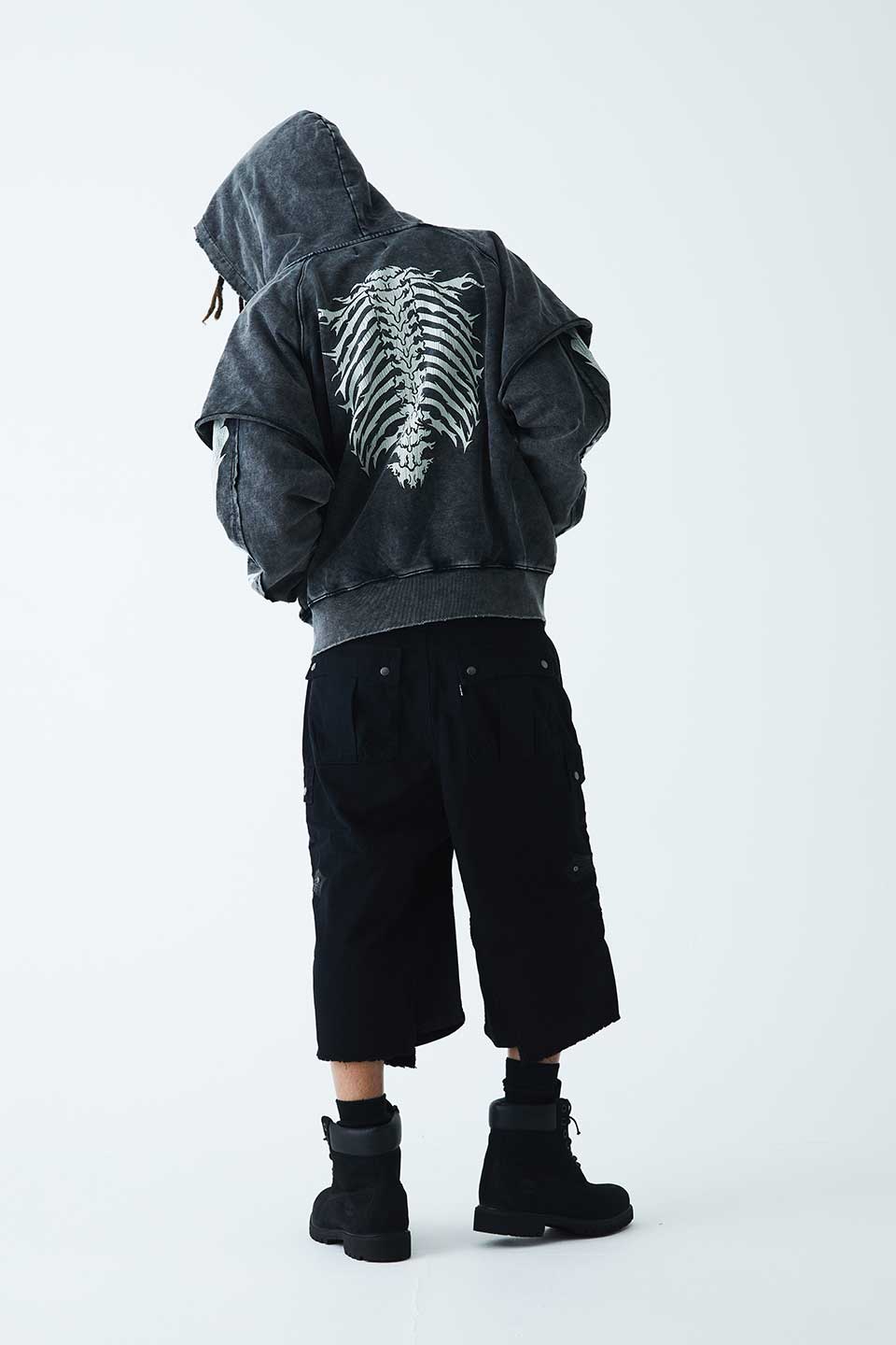 Fire Bones Layered Sleeve Zip Hoodie