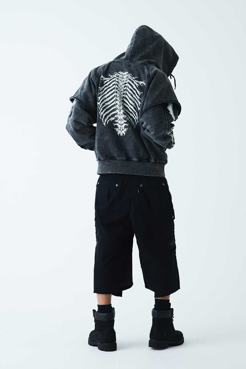 Fire Bones Layered Sleeve Zip Hoodie