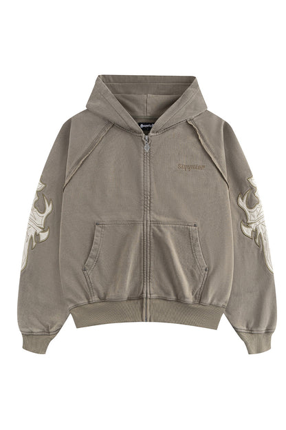 【予約商品】Dagger Leather Patch Zip Hoodie【9月上旬お届け】