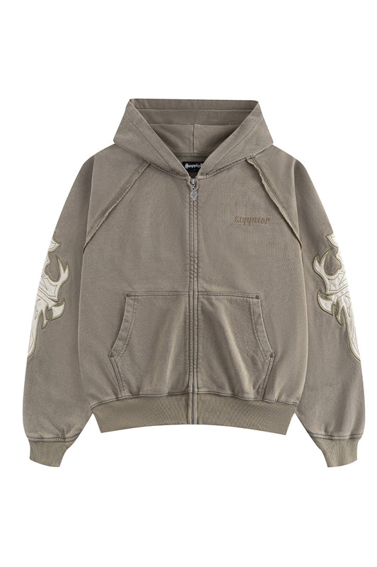 【予約商品】Dagger Leather Patch Zip Hoodie【9月上旬お届け】