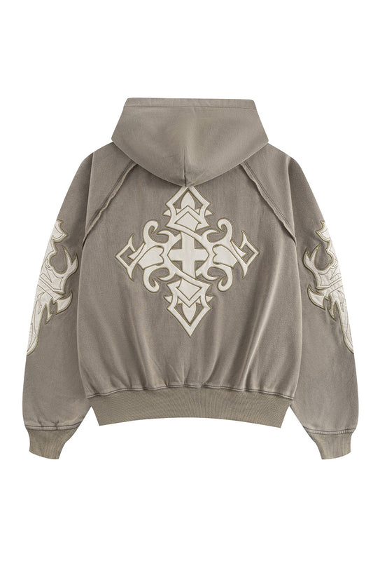 Dagger Leather Patch Zip Hoodie