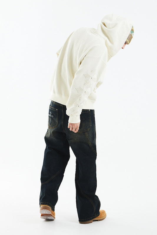 Cross Leather Patch Thermal Zip Hoodie