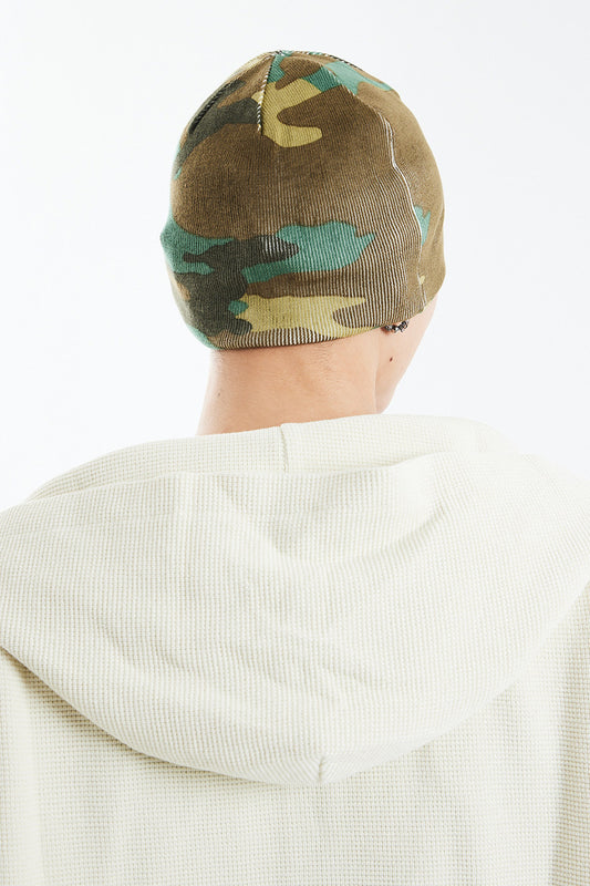 Camouflage Cross Leather Patch Beanie