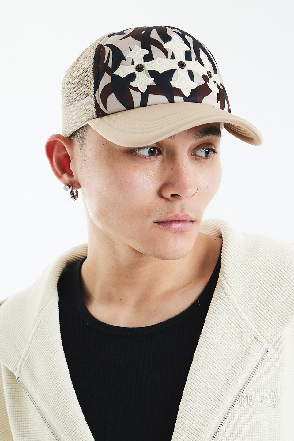 Tribal Camo Cross Leather Patch Mesh Cap