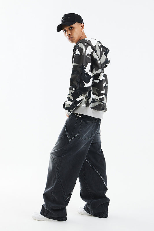Curve Switching Baggy Denim Pants