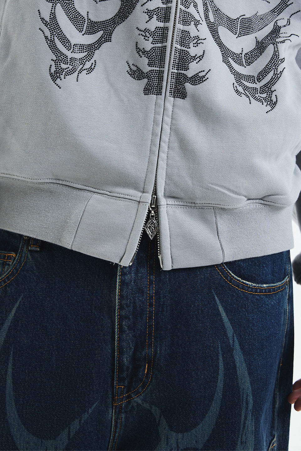Fire Skeleton Rhinestone Zip Hoodie