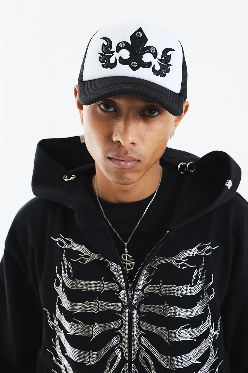 Fire Skeleton Rhinestone Zip Hoodie