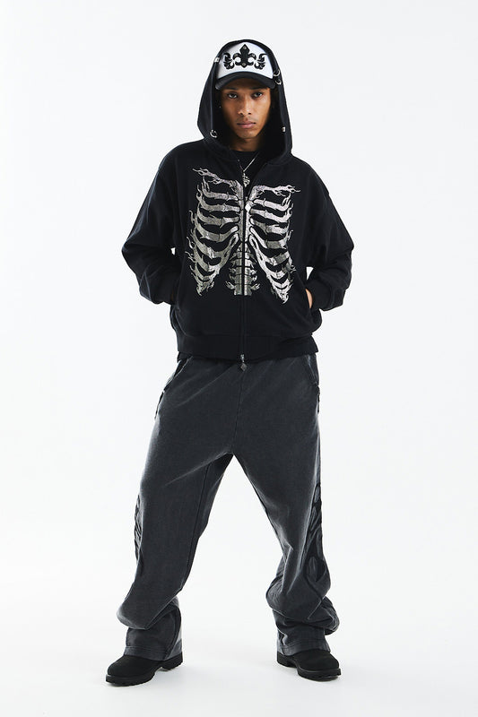 Fire Skeleton Rhinestone Zip Hoodie