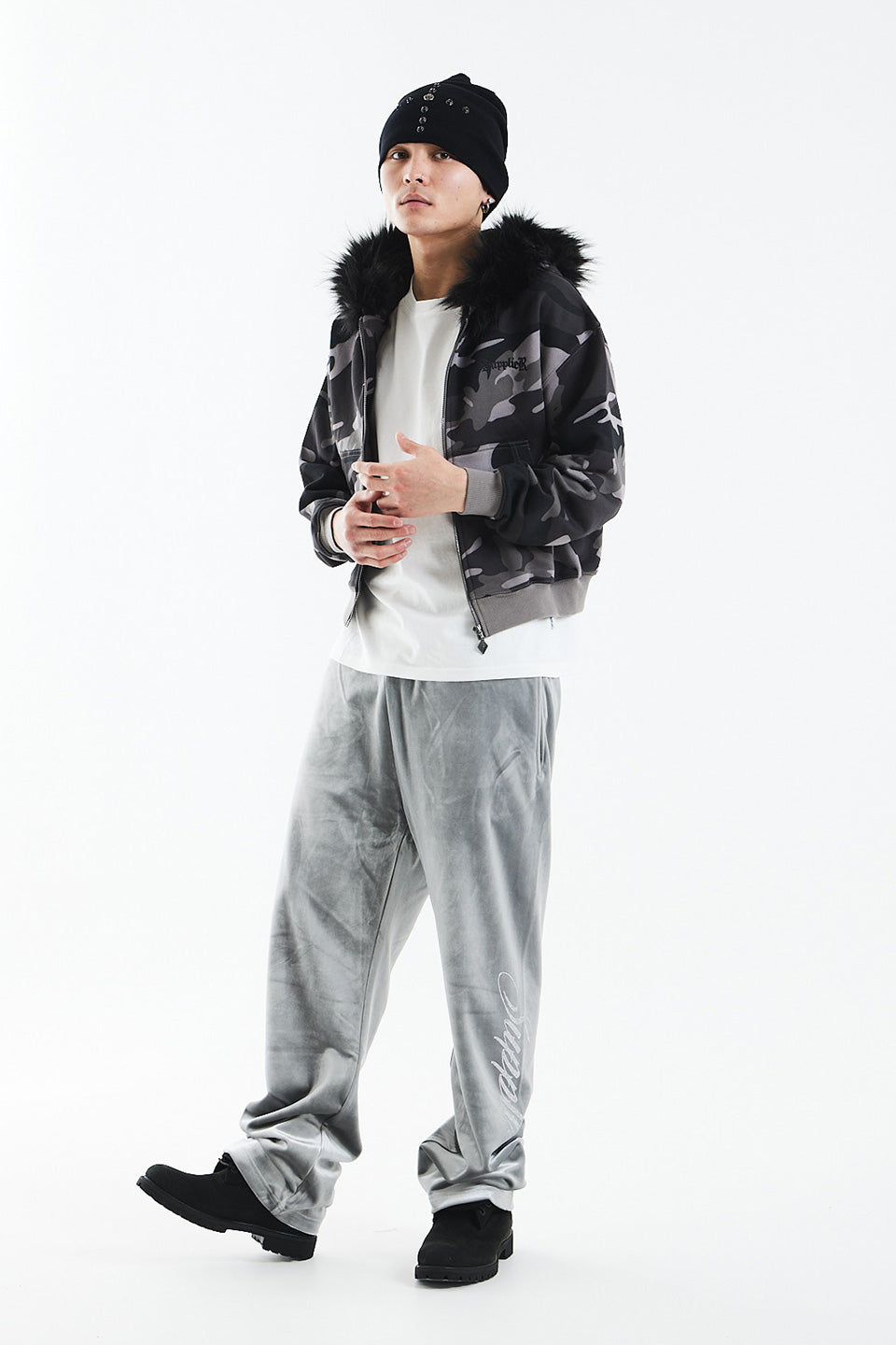 【予約商品】Camouflage Faux Fur Cross Zip Hoodie【2月上旬お届け】