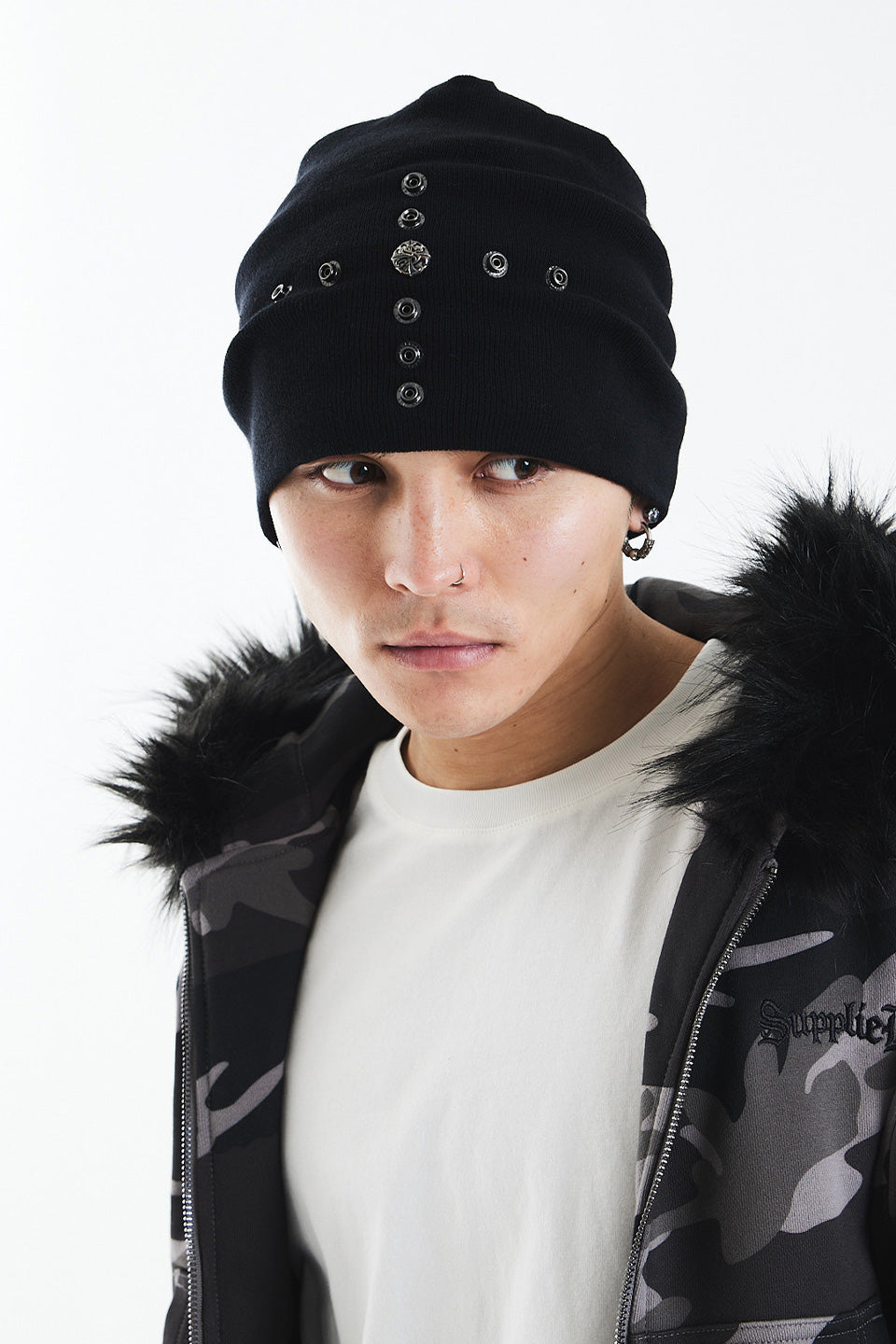 Camouflage Faux Fur Cross Zip Hoodie｜SUPPLIER｜フーディー