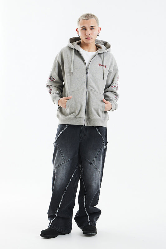 Rhinestone Cross Sleeve Zip Hoodie