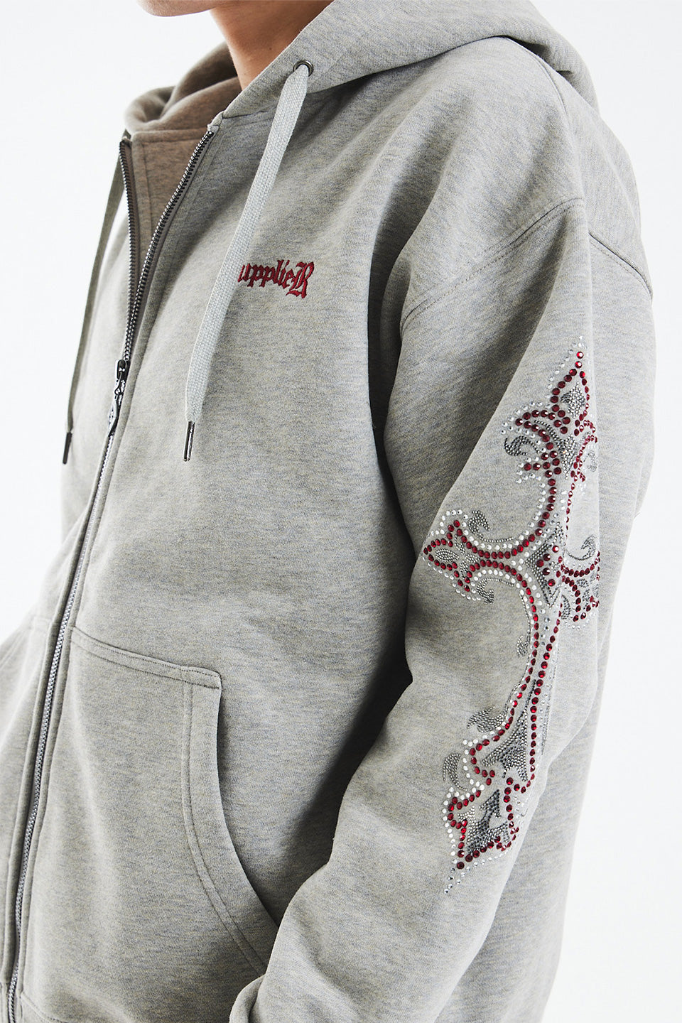 トップス Rhinestone Cross Sleeve Zip Hoodie Rhinestone Cross Sleeve Zip Hoodie｜SUPPLIER｜フーディー