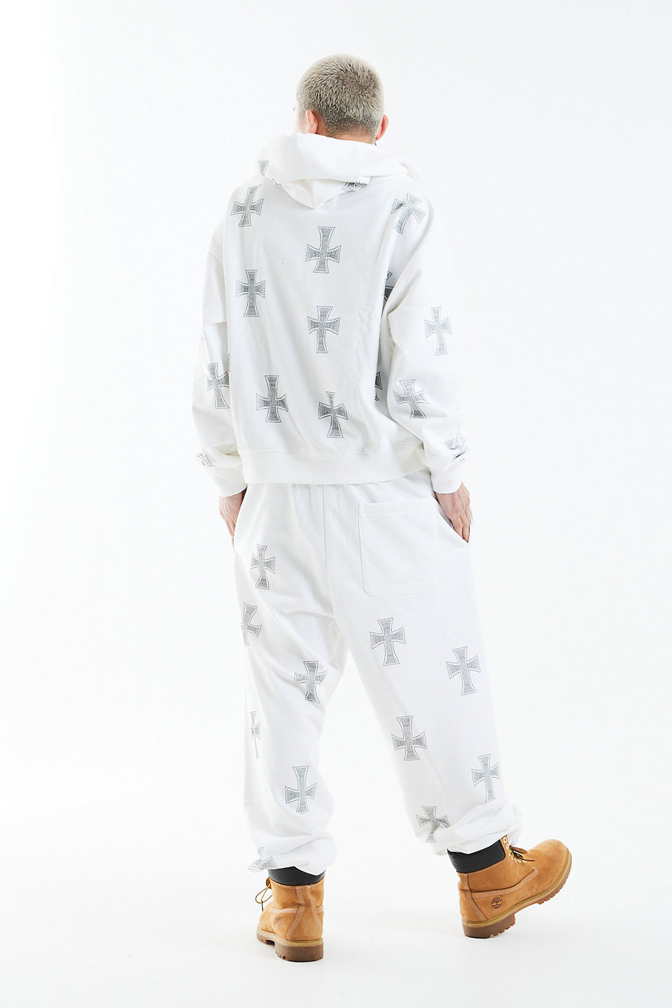 White Cross Rhinestone Zip Hoodie