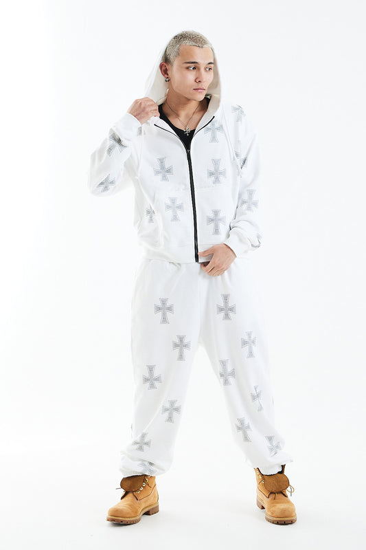 White Cross Rhinestone Jogger