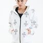 White Cross Rhinestone Zip Hoodie