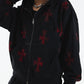 Black x Red Cross Rhinestone Zip Hoodie