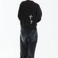 Distressed Multiple Cross Leather Patch Crew Knit