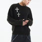 Distressed Multiple Cross Leather Patch Crew Knit