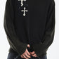 Distressed Multiple Cross Leather Patch Crew Knit