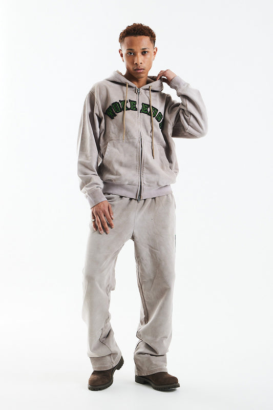 Faded Embroidery Zip Up Hoodie