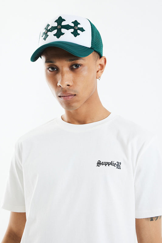 Cross Leather Patch Mesh Cap