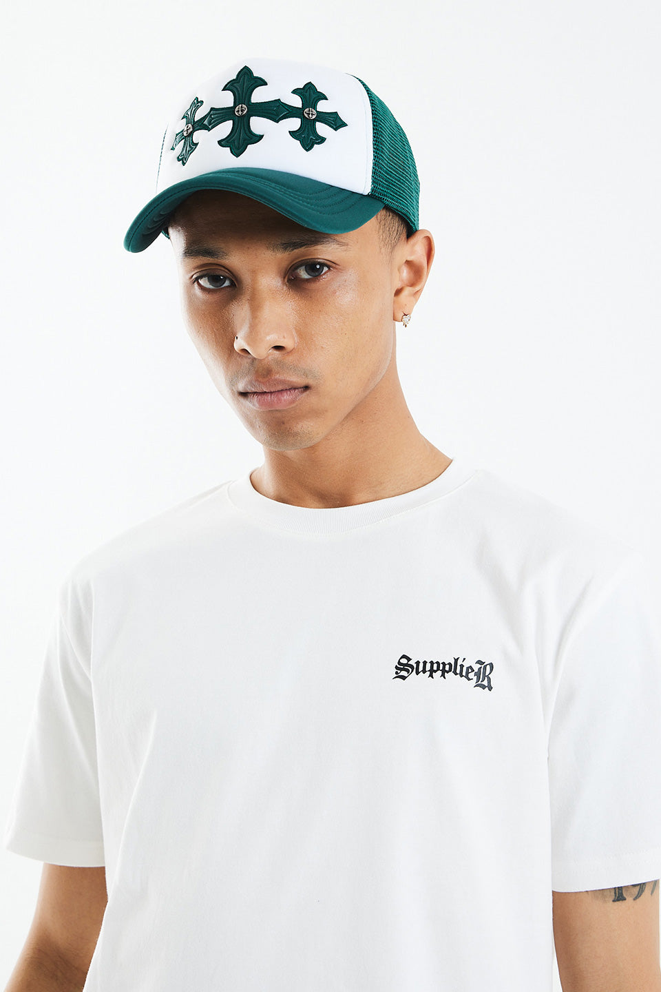 Cross Leather Patch Mesh Cap