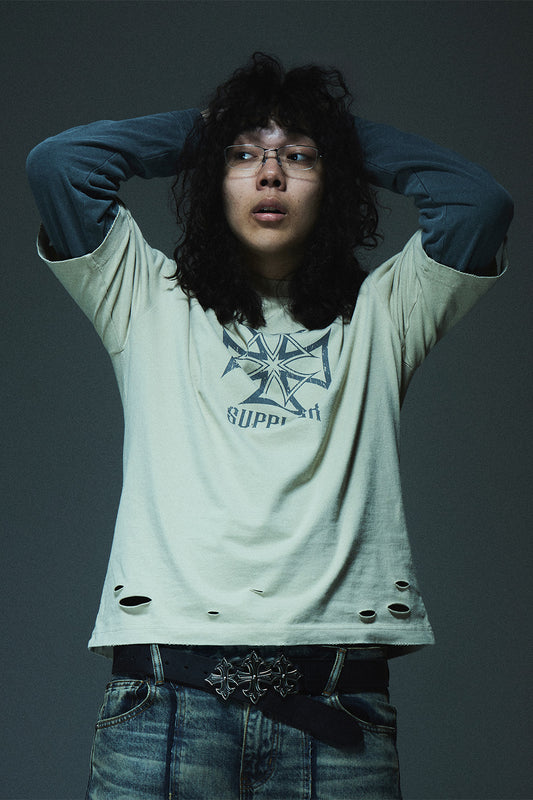 Dusty Iron Cross Layered Long Sleeve Tee
