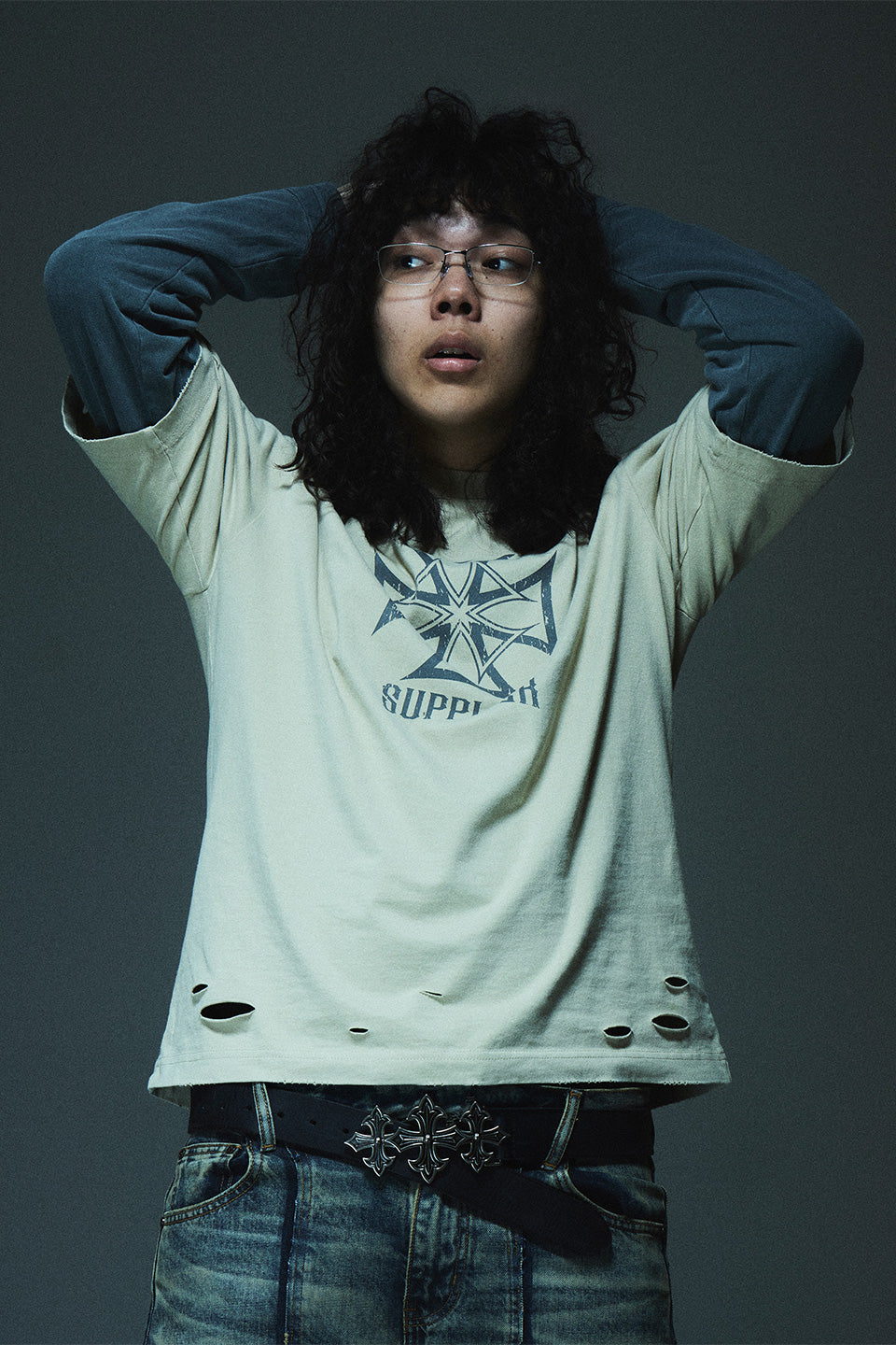 Dusty Iron Cross Layered Long Sleeve Tee