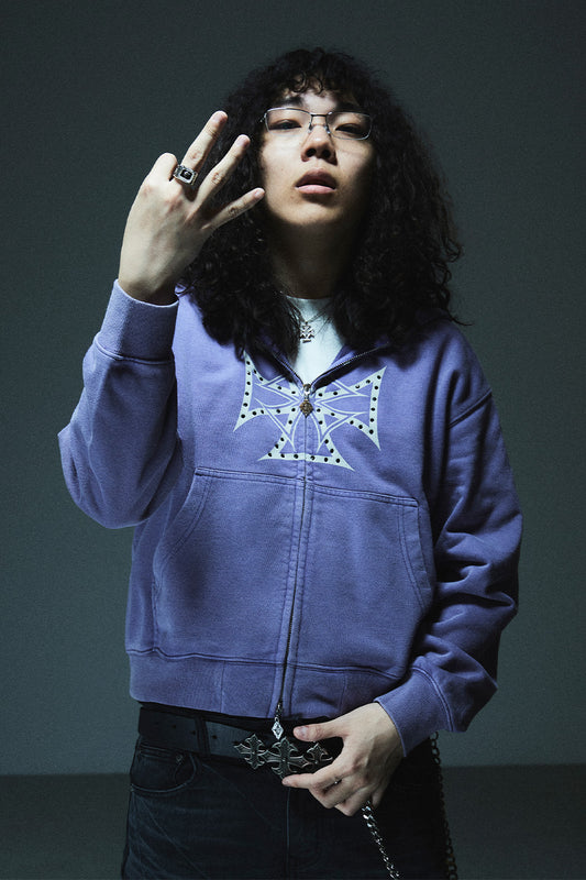 Dusty Iron Cross Rhinestone Zip Hoodie