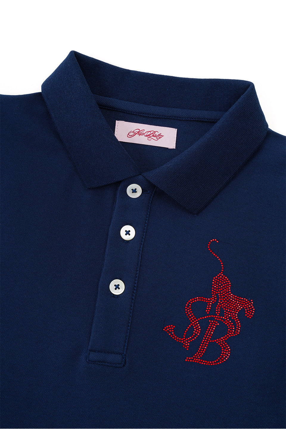 Rhinestone Leopard Logo Polo Shirt Women's Navy