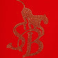 Rhinestone Leopard Logo Polo Shirt Women's Red