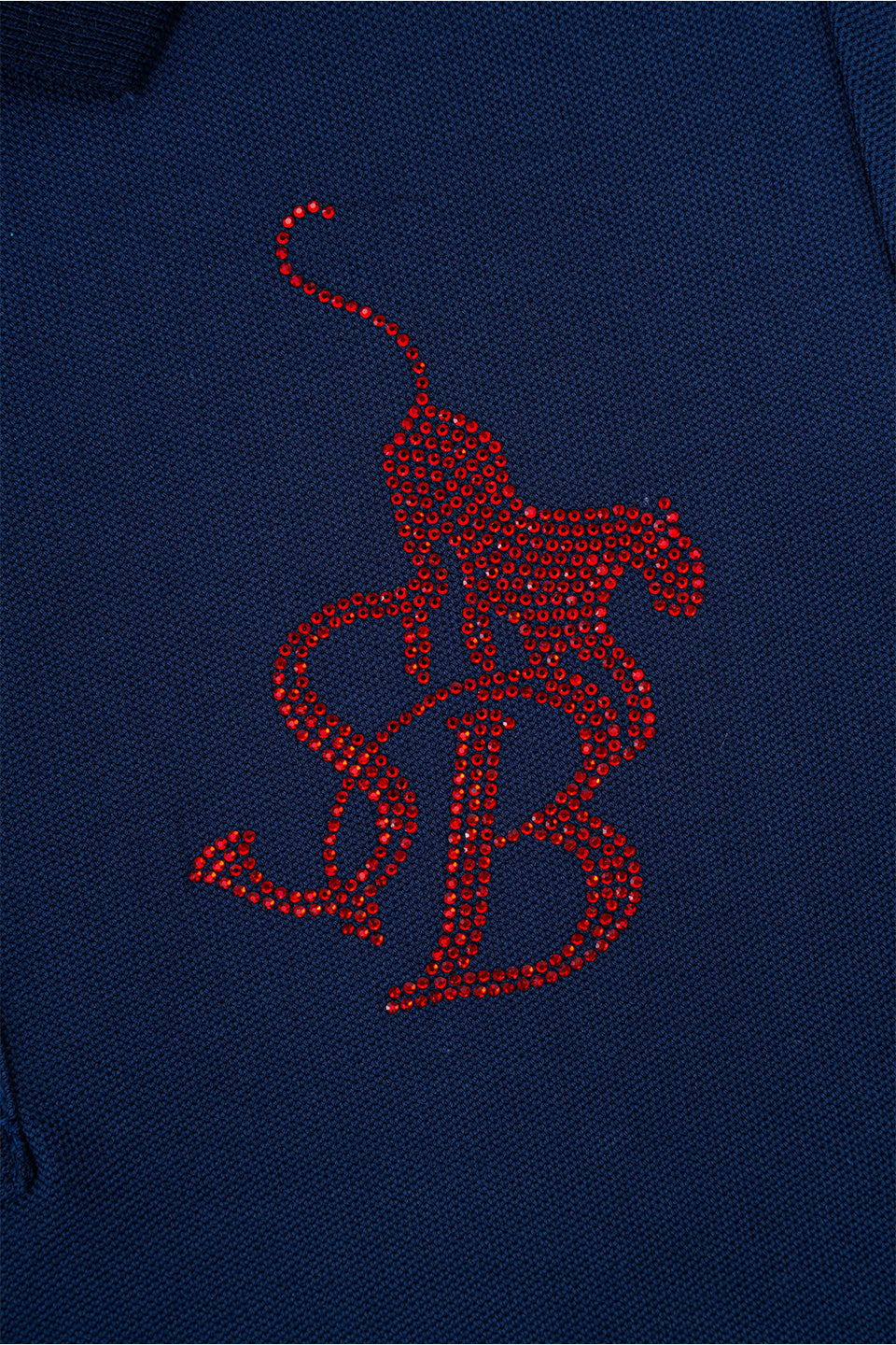 Rhinestone Leopard Logo Polo Shirt Women's Navy