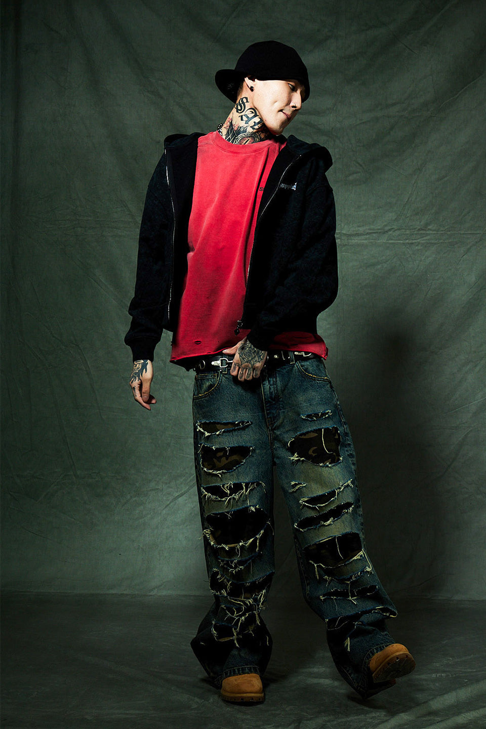 Spray Cross Rhinestone Zip Hoodie
