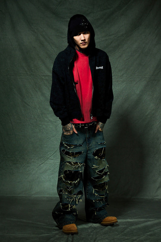 Spray Cross Rhinestone Zip Hoodie