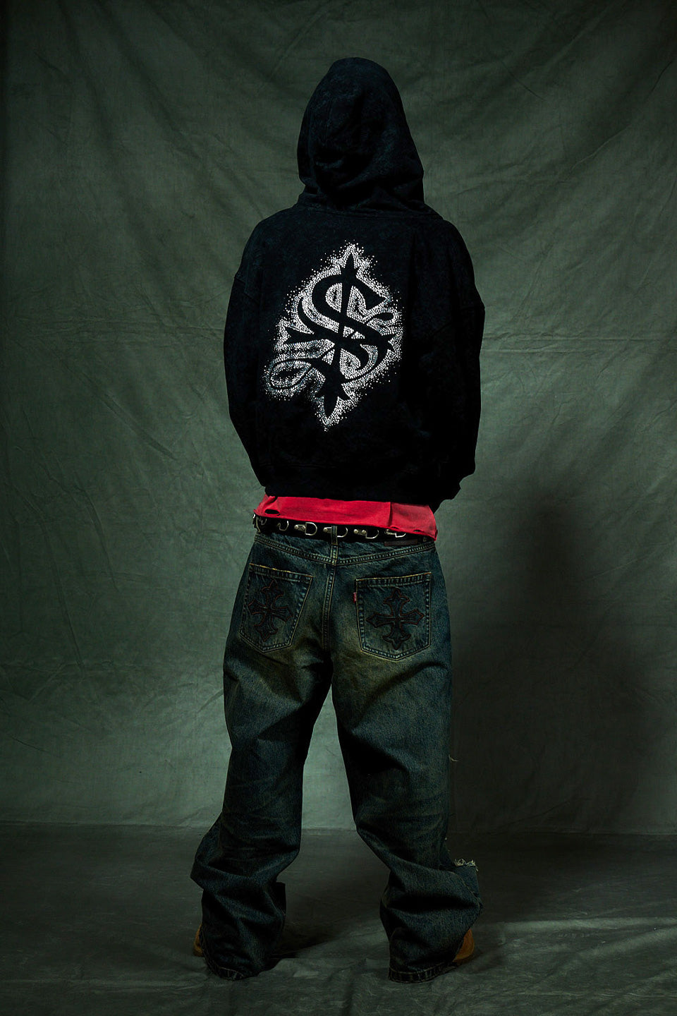 Spray Cross Rhinestone Zip Hoodie