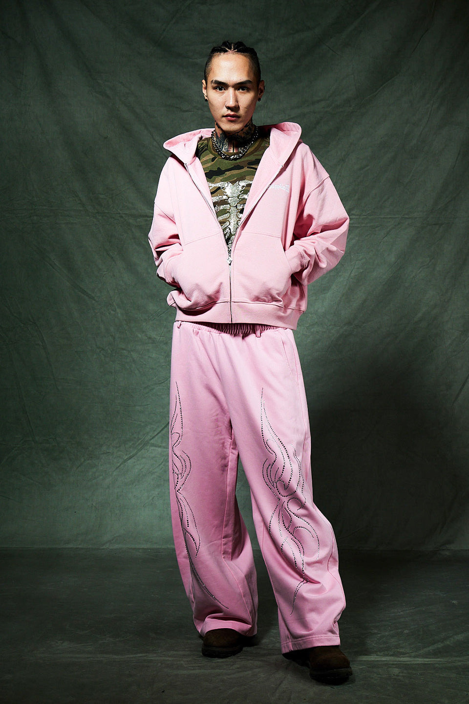 Spray Cross Rhinestone Zip Hoodie