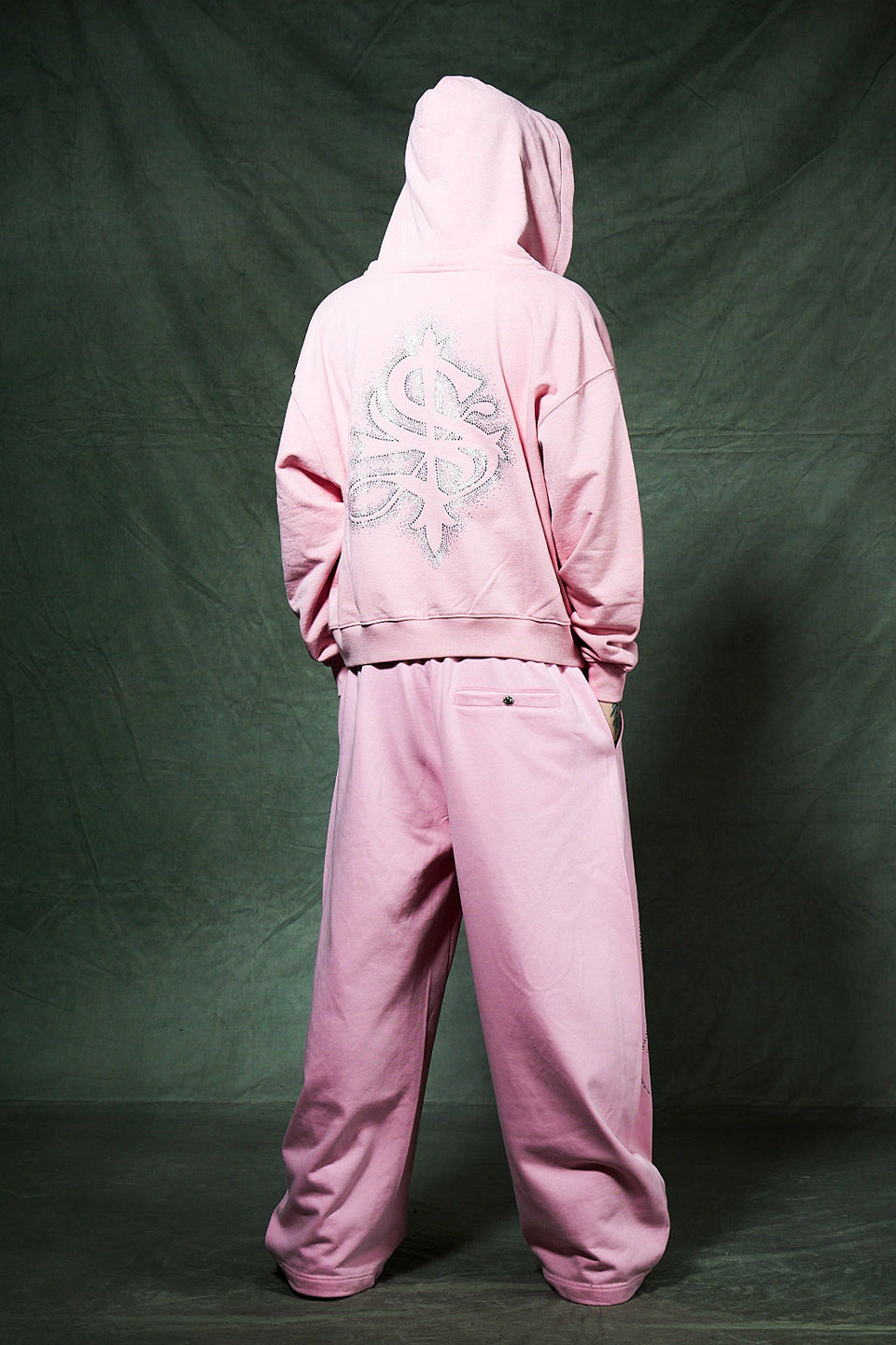 Spray Cross Rhinestone Zip Hoodie