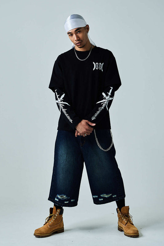 Cursive Rhinestone Layered Long Sleeve