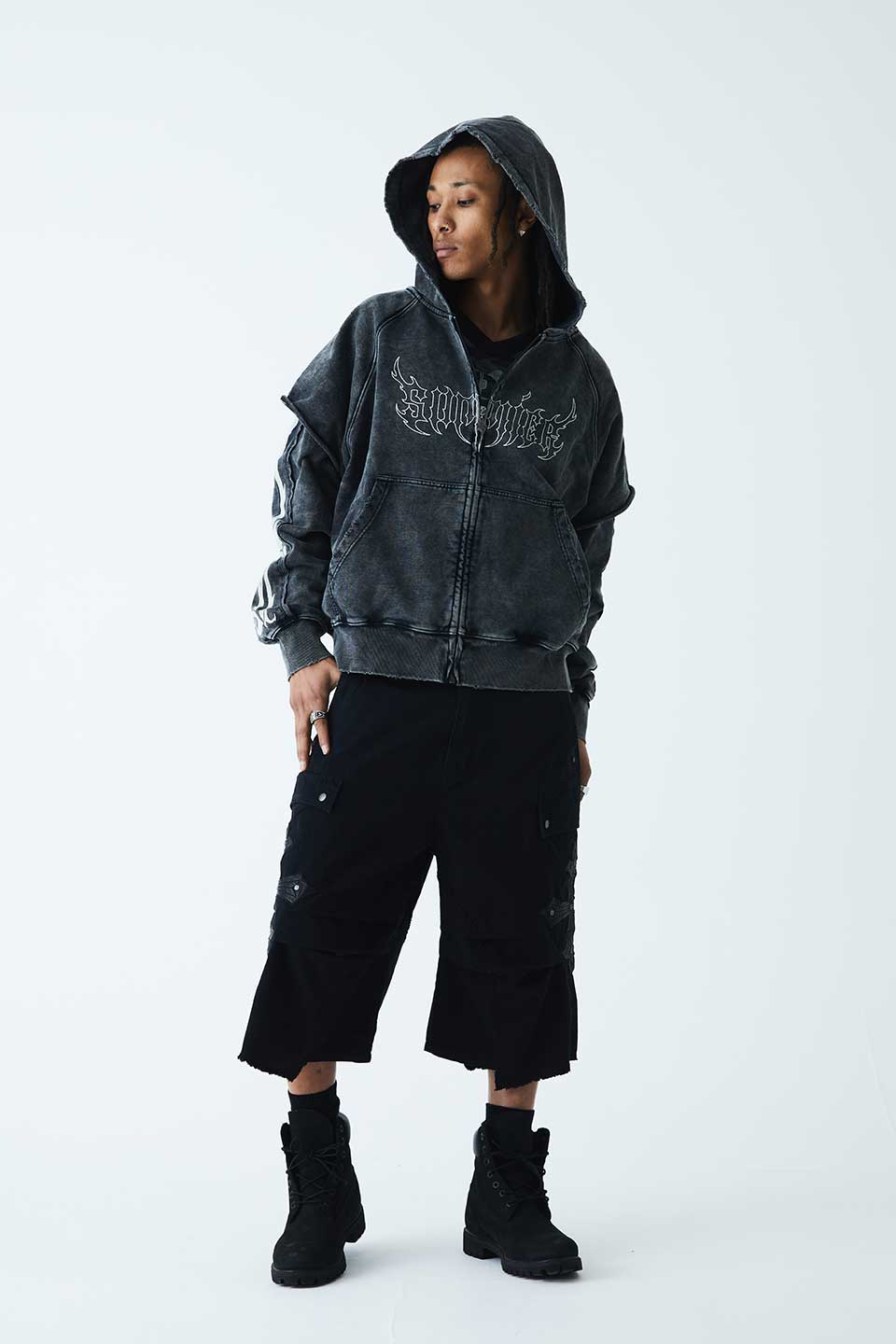 Fire Bones Layered Sleeve Zip Hoodie