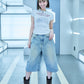 【I don't go to the moon】Moon Rhinestone Tee - Tight Fit - Black&White Set