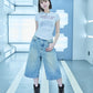 【I don't go to the moon】Moon Rhinestone Tee - Tight Fit - Black&White Set